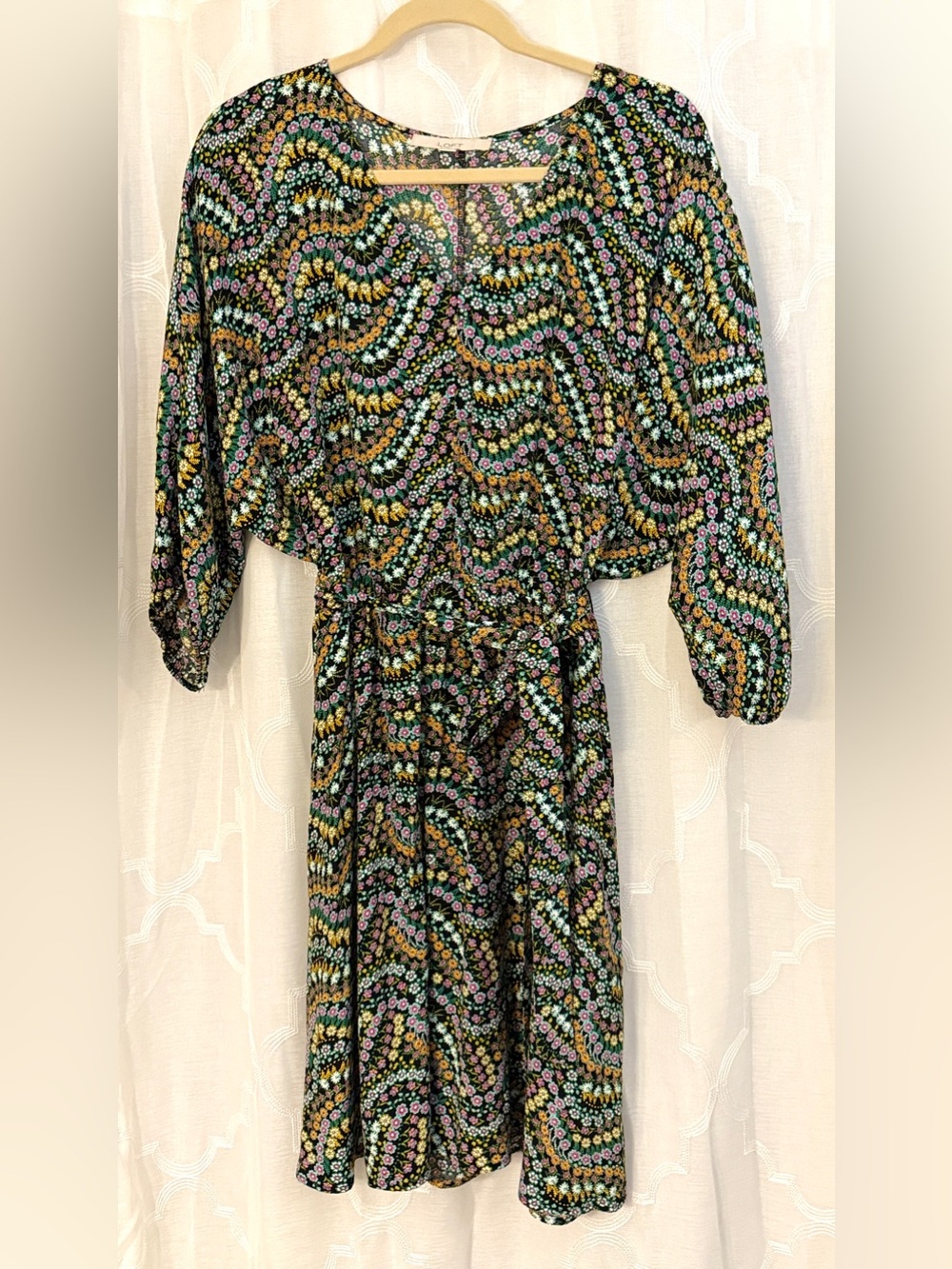 LOFT Floral Tie Waist Midi Dress Size Medium Tall